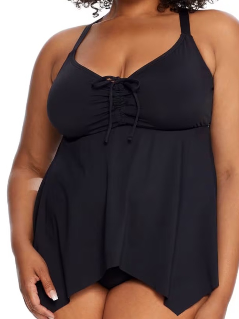 Birdsong/Bare Necessities Black Sharkbite Hem Underwire Tankini Swim Top 20D/DD